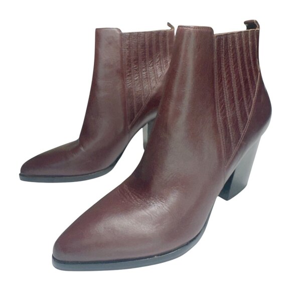 Marc Fisher ALVA Womens Brown Leather Ankle Boots Size 9.5M With Block Heels - Picture 3 of 9